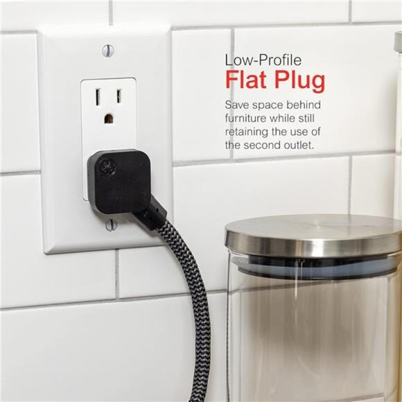 Designer 3-Outlet Power Strip, 1 Ft Braided Extension Cord, 3 Grounded - Picture 4 of 7